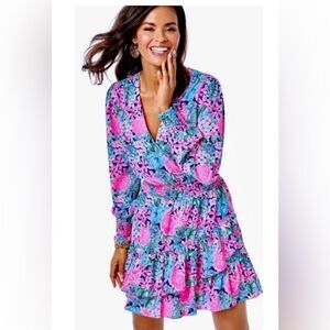 Lilly Pulitzer Cristiana Stretch Dress Oyster Bay Navy Always Be Bloom…